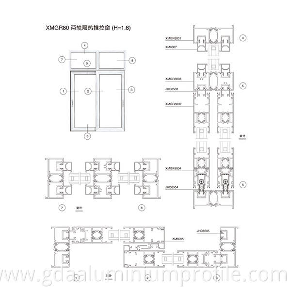 Aluminum XMGR80-128 Insulated Push-Pull Window Assembly Structure